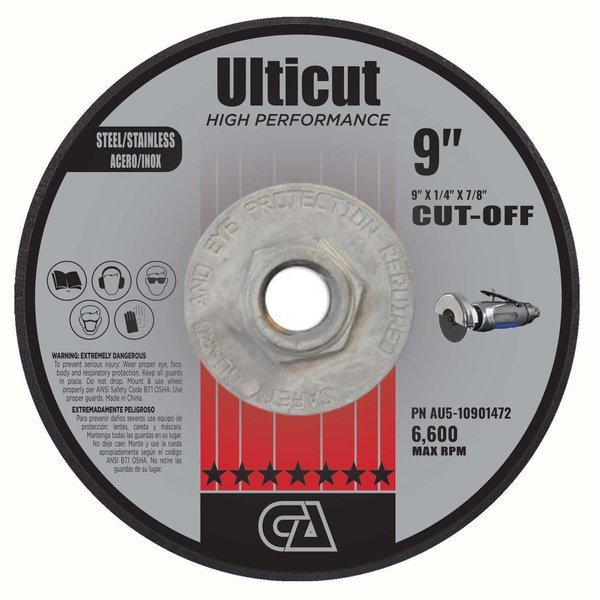 Continental Abrasives 9" x 1/4" x 5/8-11" Ulticut T27 Depressed Center Grinding Wheel AU5-10901472